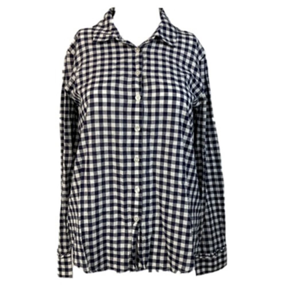 Draper James‎ Shirt Womens Sz 6 Navy Blue White Check Cotton Button Up